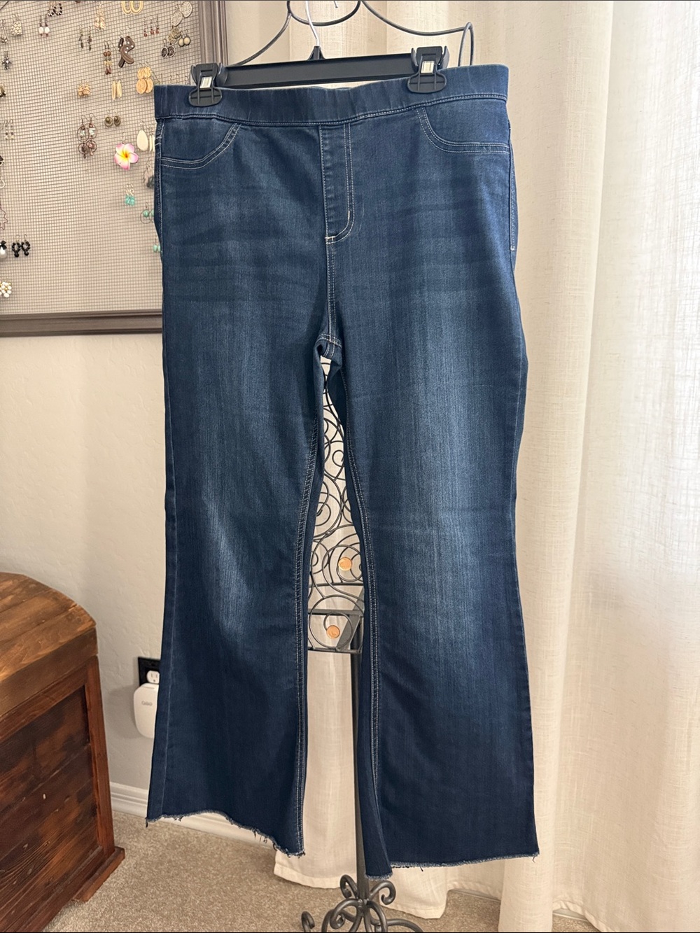 Cello Dark Blue Flare Jeans with Raw Hem